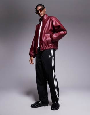 Asos Design Faux Leather Track Jacket In Red