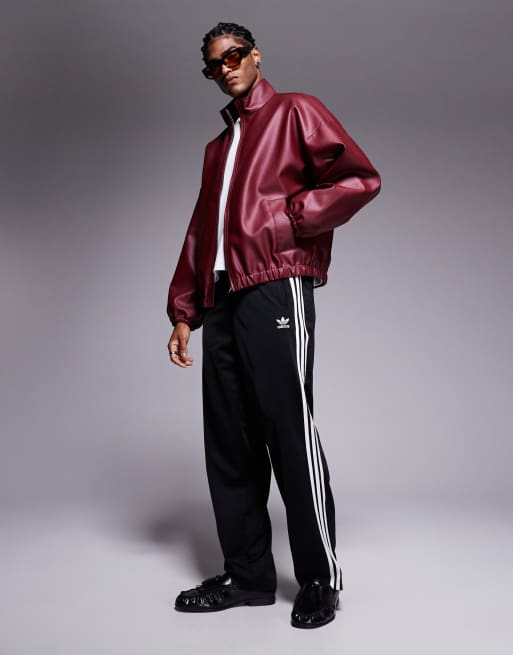 ASOS DESIGN faux leather track jacket in burgundy ASOS - Main Image