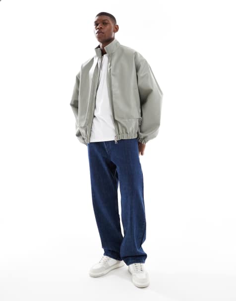 ASOS DESIGN faux leather track jacket in grey - view 1