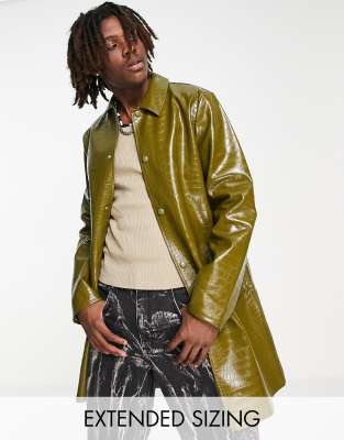 ASOS DESIGN oversized croc vinyl trench coat in brown