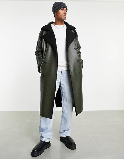 Asos Design Faux Leather Trench Coat, Zara Trench Coat With Faux Leather Sleeves