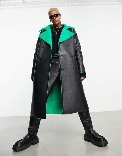 ASOS DESIGN oversized croc vinyl trench coat in brown