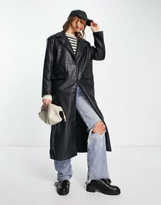 ASOS DESIGN faux leather trench in black