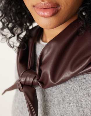 Asos Design Faux Leather Triangle Scarf In Brown