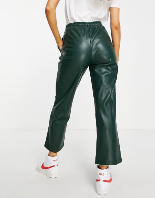 Womens Green Faux-leather Trousers