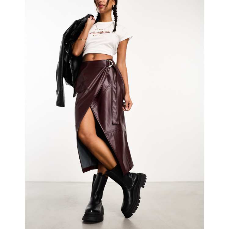 It's-A-Wrap Faux Leather Midi-Skirt curated on LTK  Faux leather midi skirt,  Faux leather skirt outfit, Leather skirt outfit