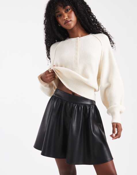 ASOS DESIGN faux leather volume detail mini skirt in black - view 1