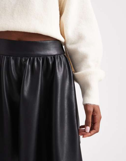 ASOS DESIGN faux leather volume detail mini skirt in black, 2 of 5