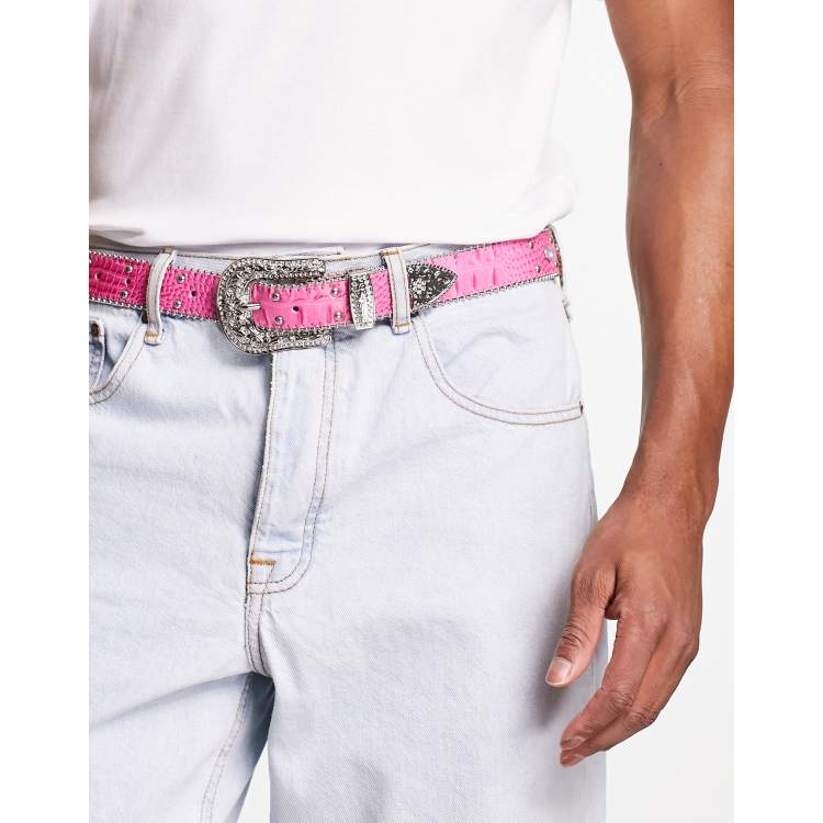 Pink leather belt sale