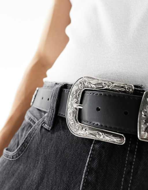 ASOS DESIGN faux leather western belt with weave detail and  display picture 1