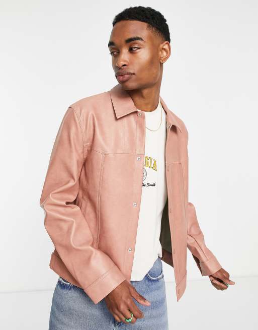 Pastel pink leather on sale jacket