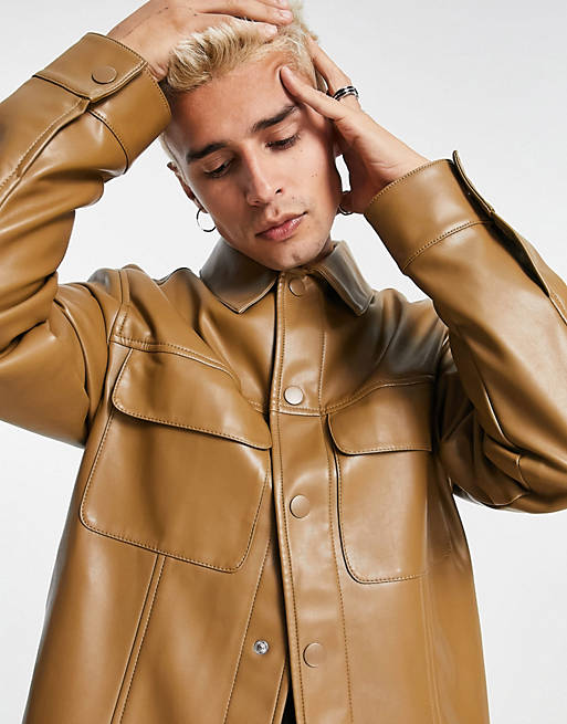 ASOS DESIGN faux leather western jacket in tan