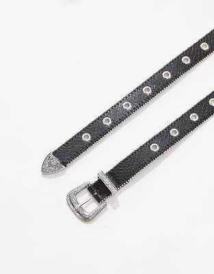 Asos Design Faux Leather Western Skinny Belt-black