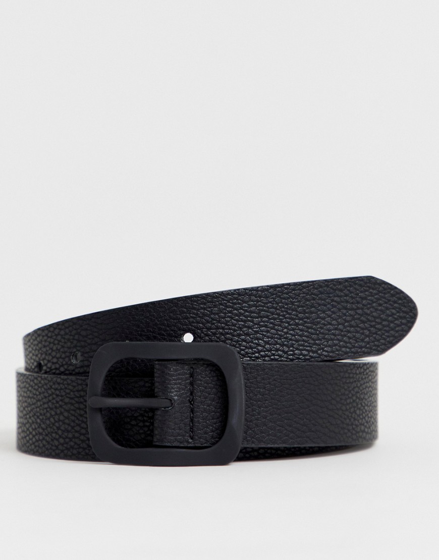 ASOS DESIGN faux leather wide belt in black pebble grain and matte black buckle