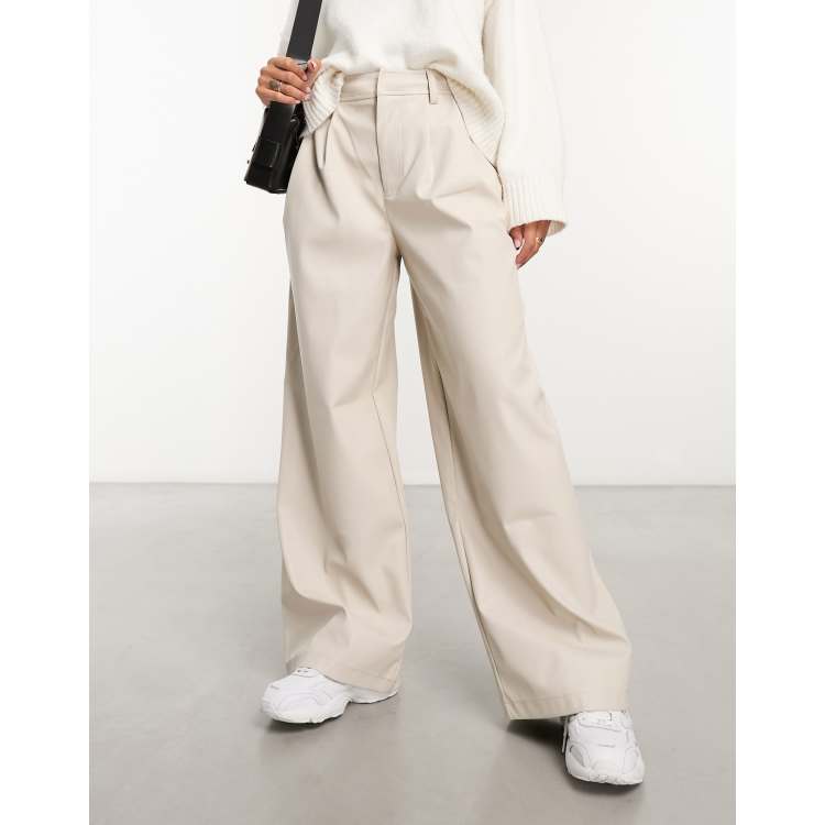 ASOS DESIGN faux leather wide leg dad pants in winter white