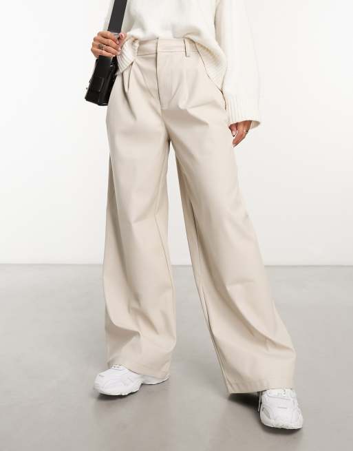 ASOS DESIGN faux leather wide leg dad pants in winter white