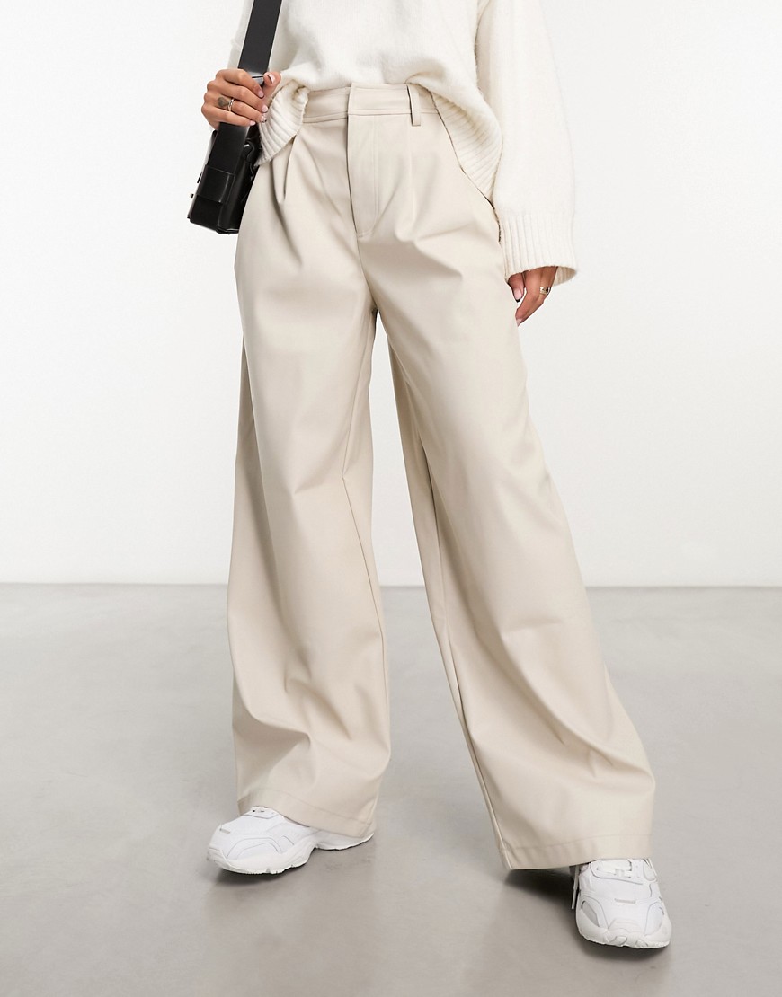 ASOS DESIGN faux leather wide leg dad trouser in winter white