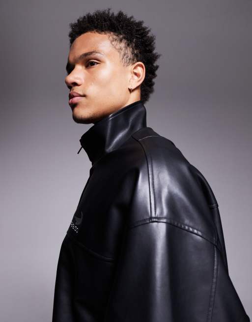 ASOS DESIGN faux leather windbreaker jacket in black, 4 of 5