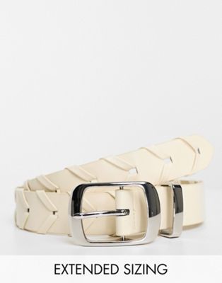 ASOS DESIGN faux leather woven belt in ecru - ASOS Price Checker