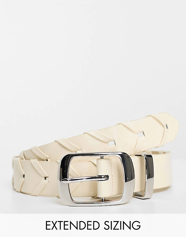 ASOS DESIGN - faux leather woven belt in ecru