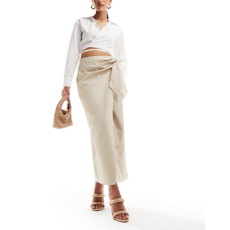 ASOS DESIGN faux leather wrap midi skirt in ecru ASOS