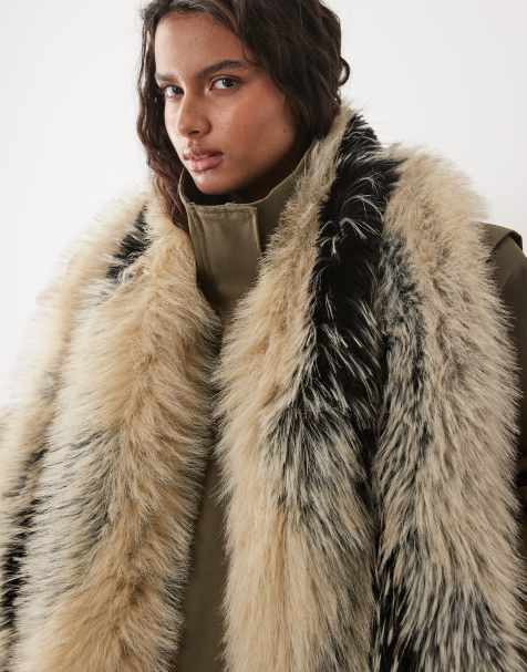 ASOS DESIGN faux mixed fur scarf in black with neutral tips - view 1