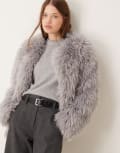 [ASOS DESIGN] ASOS DESIGN faux mongolian fur jacket in grey-White XS grey