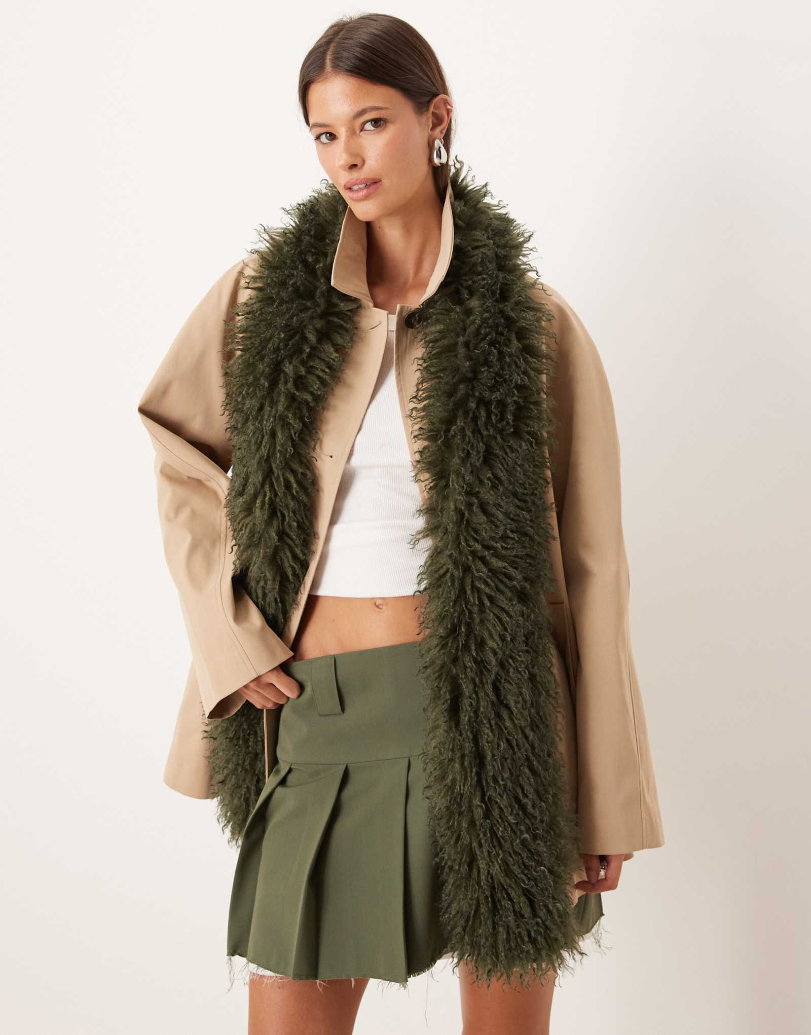 Шарф из искусственного монгольского меха ASOS DESIGN темно-зеленого цвета