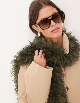 Asos Design Faux Mongolian Fur Scarf In Green