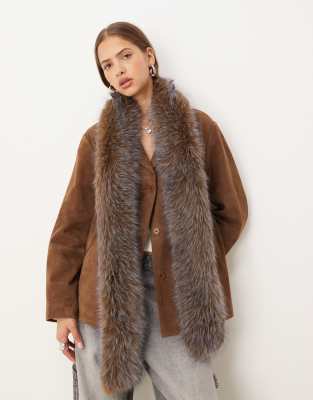 Asos Design Faux Mongolian Fur Tipped Scarf In Multi