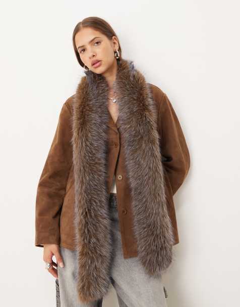 ASOS DESIGN faux Mongolian tipped fur in brown - view 1