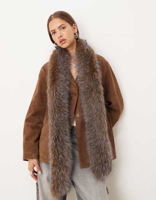 ASOS DESIGN faux Mongolian tipped fur in brown