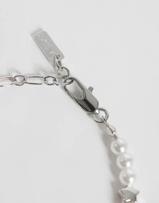 ASOS DESIGN faux pearl and star beaded bracelet in white, 2 of 3