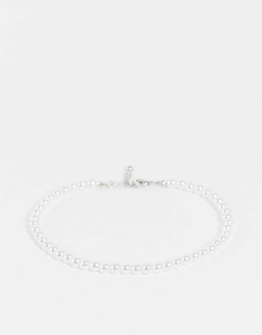 ASOS DESIGN faux pearl anklet in white