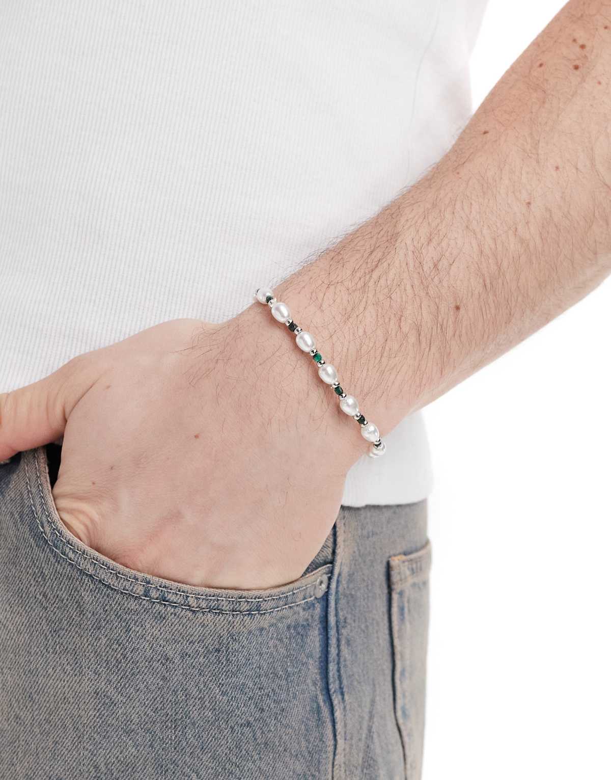 ASOS DESIGN faux pearl beaded bracelet in white