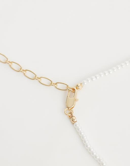 ASOS DESIGN faux-pearl beaded necklace with fish pendant in gold tone, 3 of 4