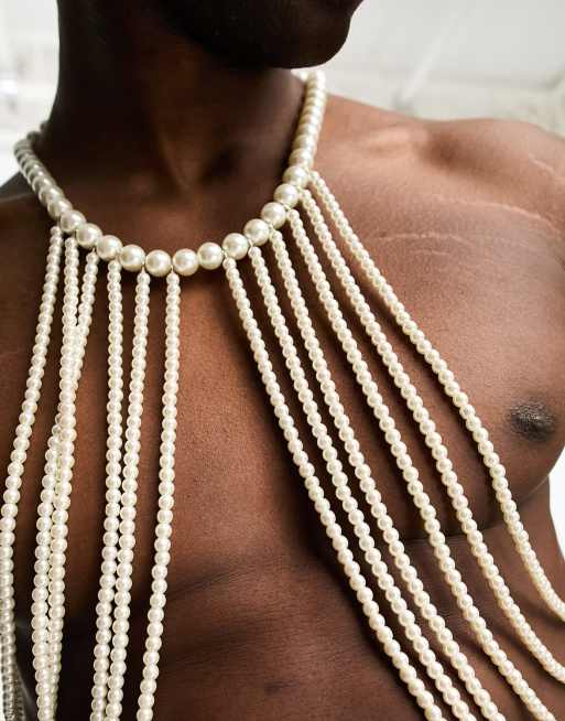 ASOS DESIGN faux pearl body harness with chain detail | ASOS