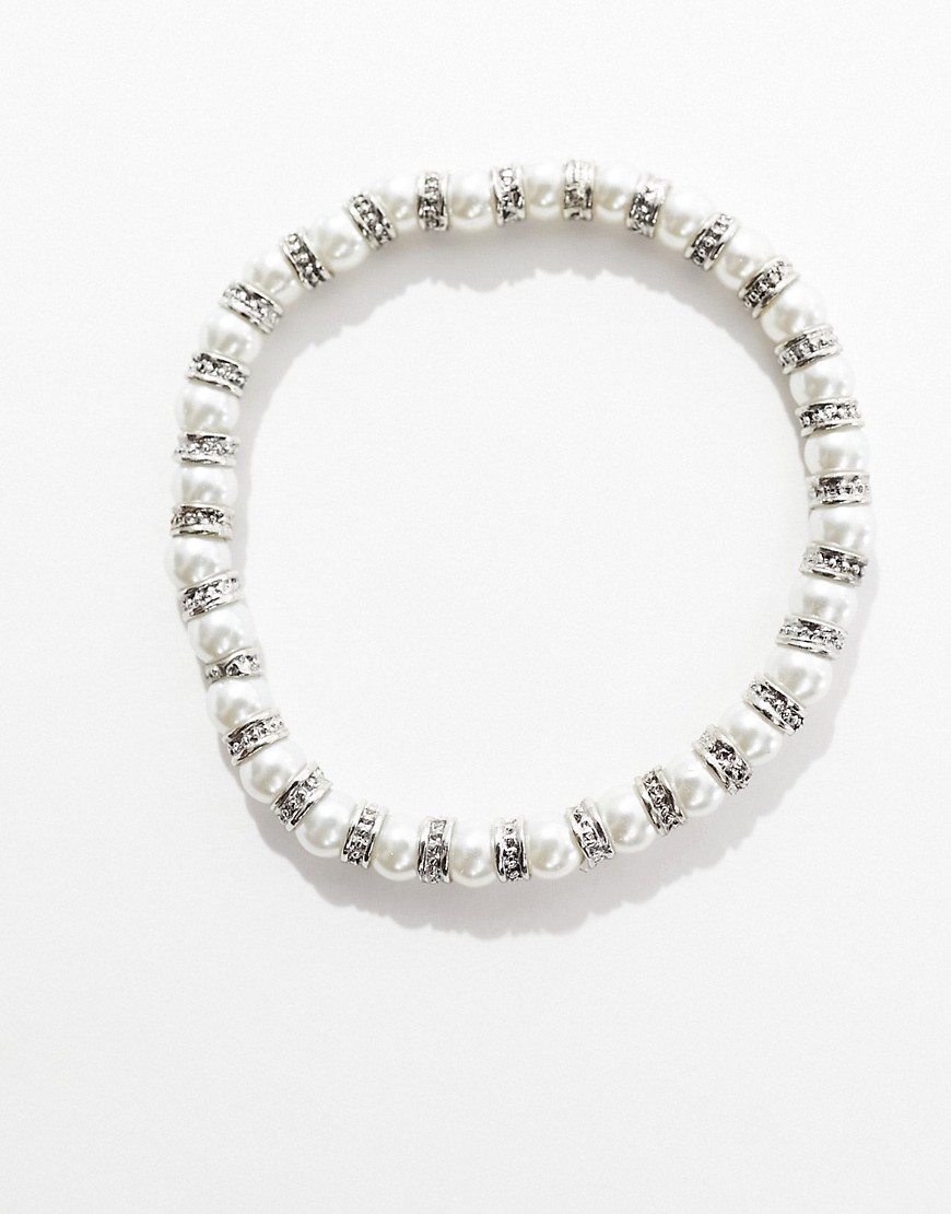 ASOS DESIGN faux pearl bracelet with metal spacers-White