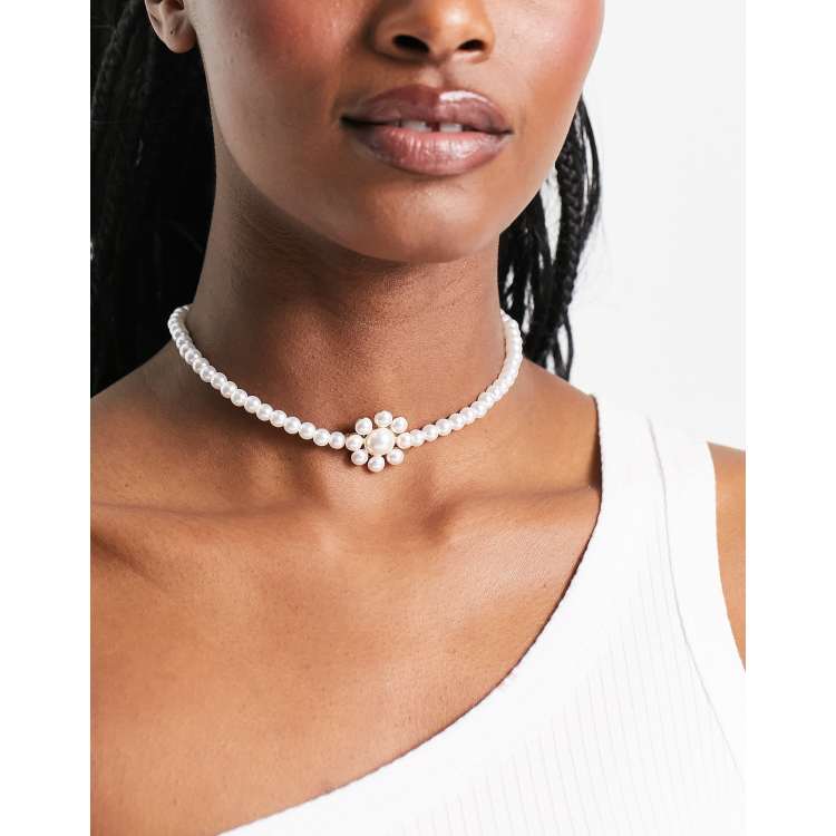 Double Layer Pearl Choker Necklace. Chain Pendant for Women. 