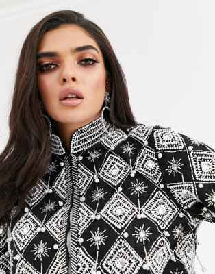 asos design pearl embellished jacket