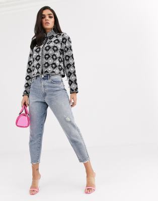 asos design pearl embellished jacket