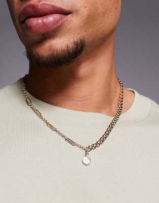 Asos Design Faux Pearl Mixed Chain Necklace