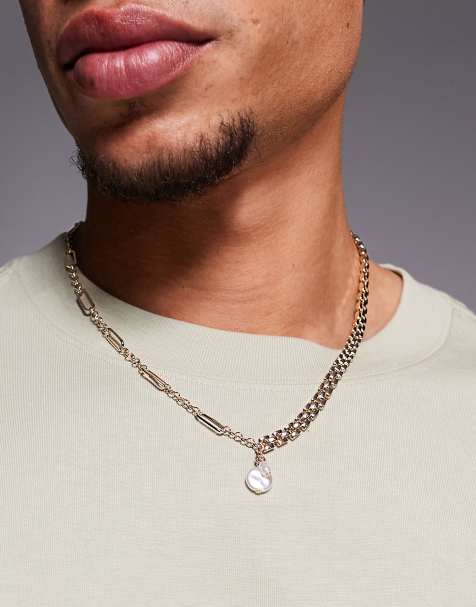 ASOS DESIGN faux pearl mixed chain necklace in gold - view 1