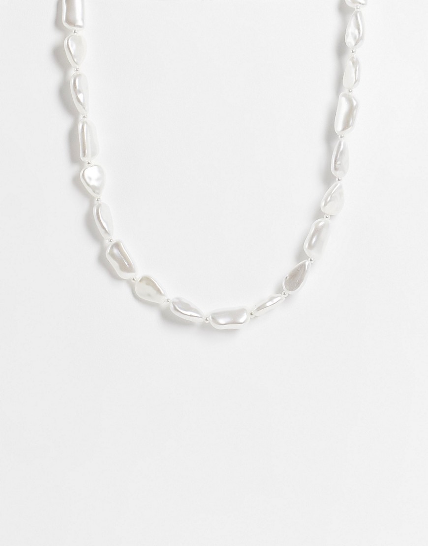 ASOS DESIGN faux pearl neckchain in white with t-bar fastening
