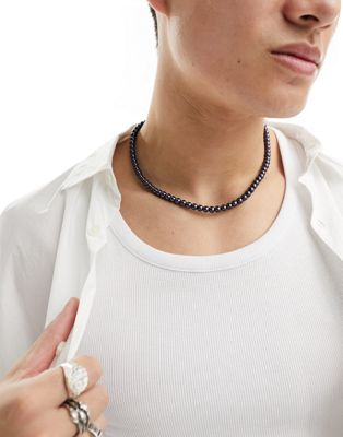 ASOS DESIGN faux pearl necklace in dark grey