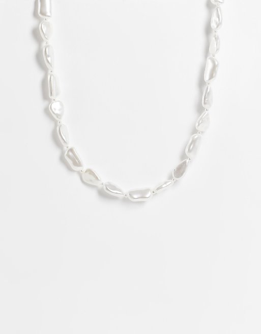 ASOS DESIGN faux pearl necklace in white with T-bar closure | ASOS