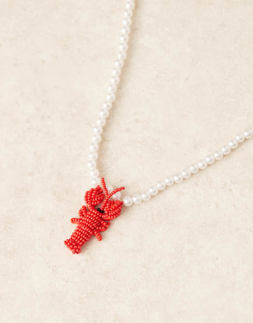 ASOS DESIGN faux pearl necklace with lobster pendant 