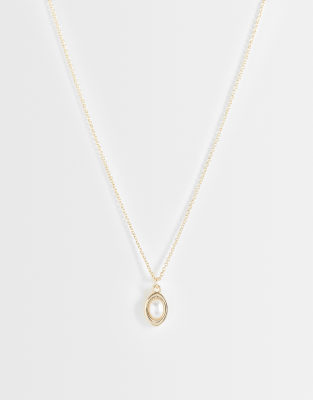 Asos Design Faux Pearl Pendant Necklace In Gold