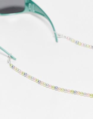 ASOS DESIGN faux pearl sunglasses chain in pastel multi