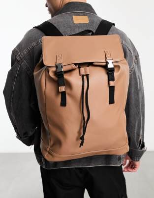 ASOS DESIGN faux saffiano leather backpack in brown ASOS